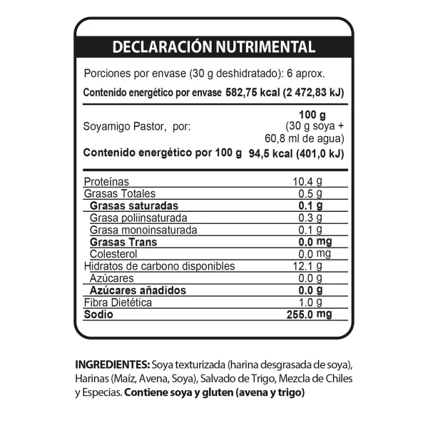 SOYAMIGO ALIMENTO DE SOYA SABOR AL PASTOR 185 GRS.
