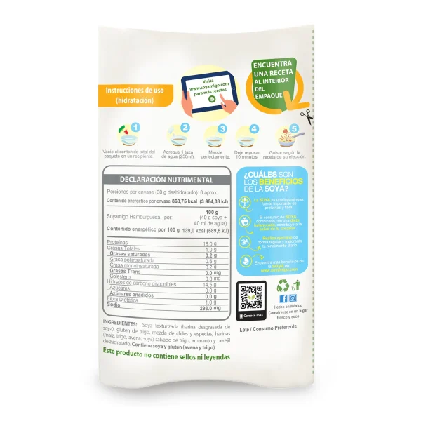 SOYAMIGO ALIMENTO DE SOYA SABOR HAMBURGUESA 250GR.