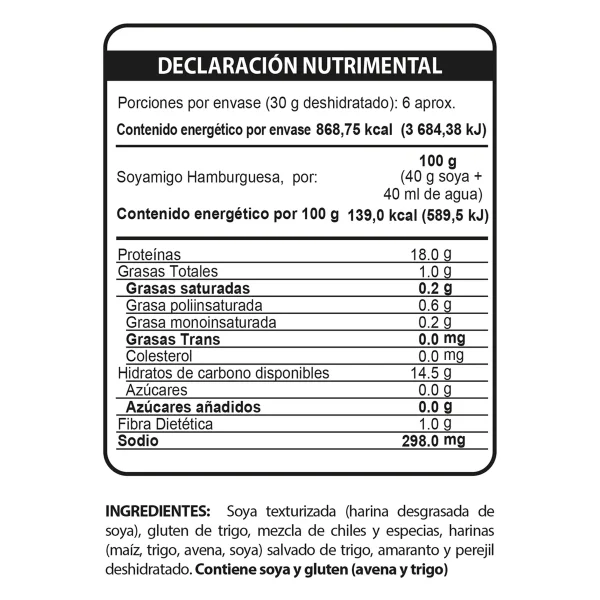 SOYAMIGO ALIMENTO DE SOYA SABOR HAMBURGUESA 250GR.