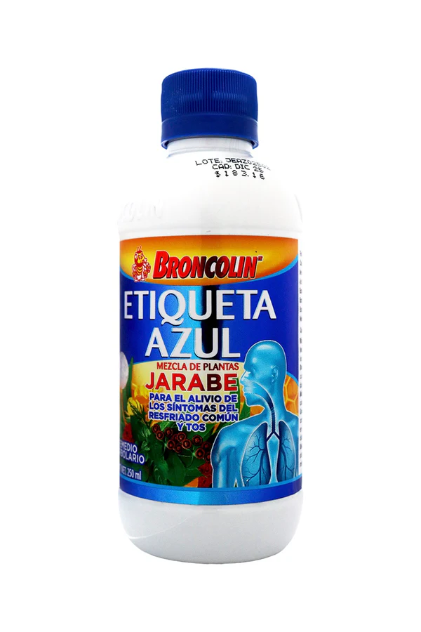 JARABE BRONCOLIN ETIQUETA AZUL MEZCLA DE PLANTAS 250 ML.