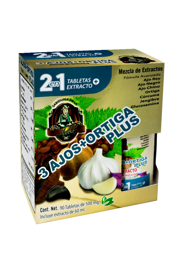 OFERTA 3 AJOS +ORTIGA PLUS 2 EN 1 FCO. C-90 TBS. Y EXT DE 60 ML