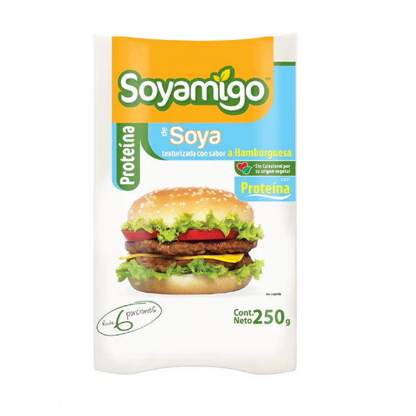 SOYAMIGO ALIMENTO DE SOYA SABOR HAMBURGUESA 250GR.