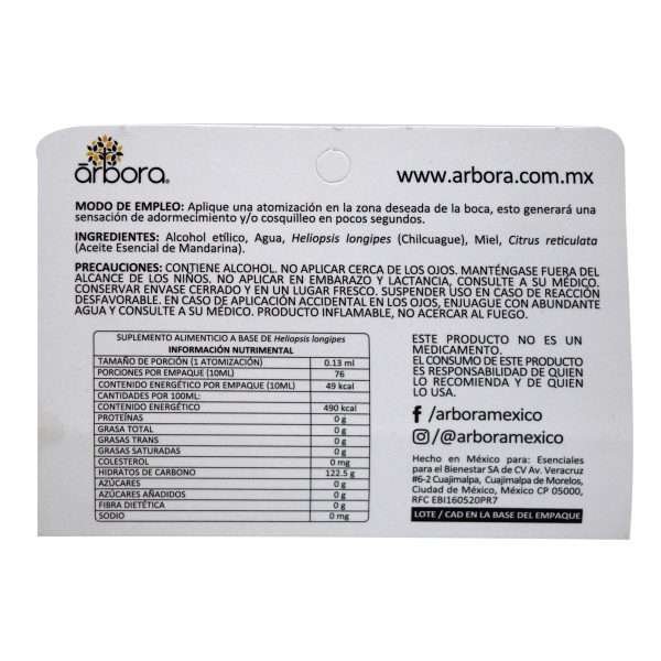 Spray Con Raiz De Chilcuague Mandarina 10 Ml
